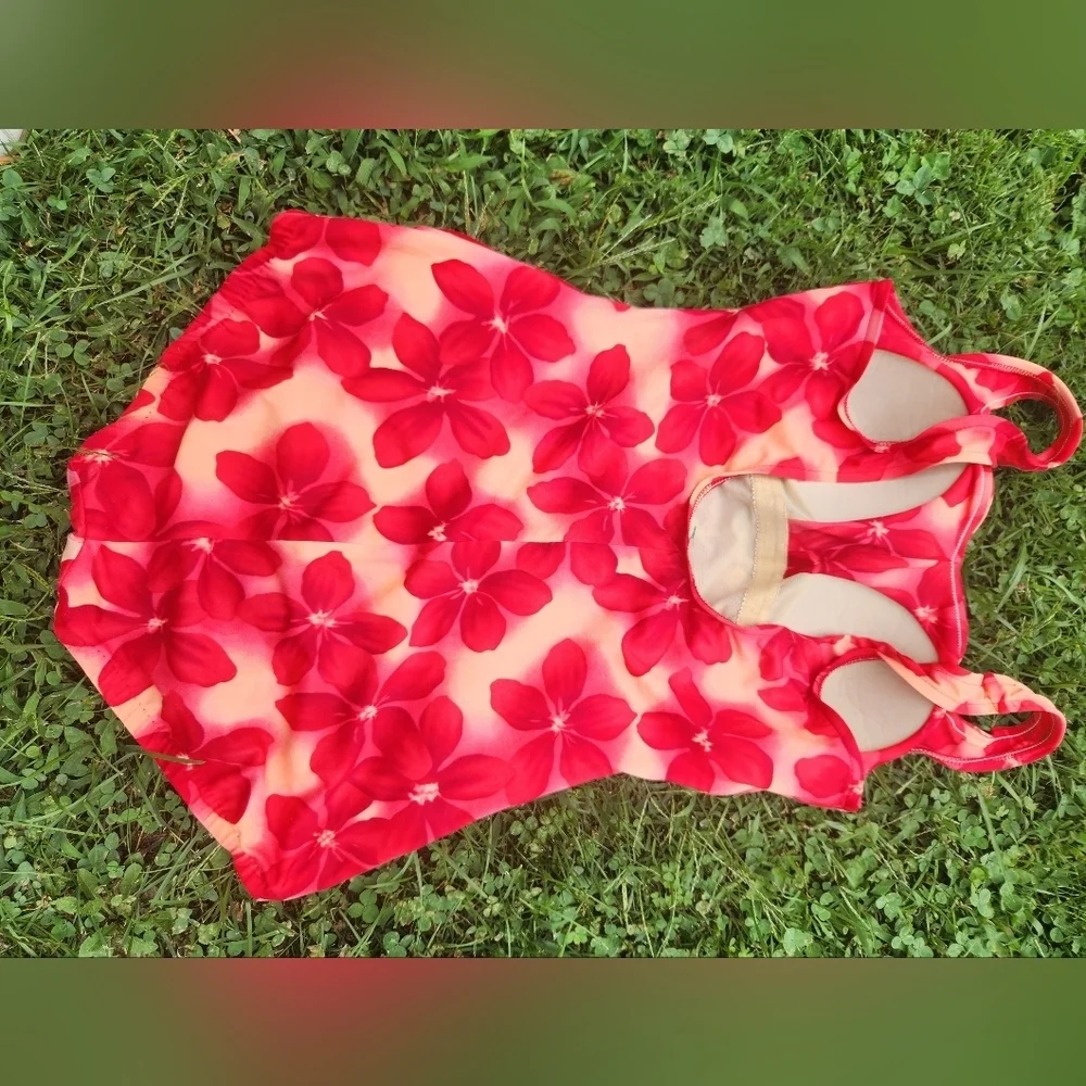Le Cove One Piece Swimsuit 18 Full Coverage Women Red Orange Floral Bathing Suit - Picture 5 of 10
